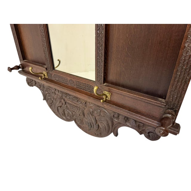 Renaissance Revival Hand-Carved Coat Rack with Mirror, 1900s For Sale - Image 9 of 12