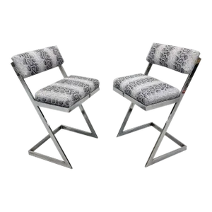 Mid Century Modern Milo Baughman Dia Style Chrome Cantilevered Chairs Newly Reupholstered in Leather- Pair