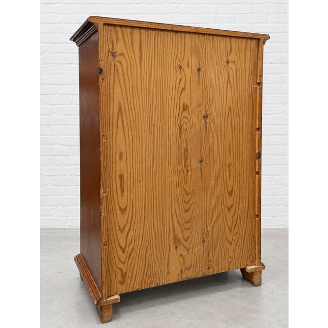 Antique Danish Pine Chest of Drawers | Carved Details + Brass Hardware, Late 19th Century For Sale - Image 14 of 15