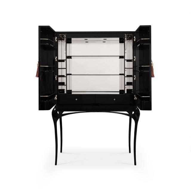 Bar cabinet. Top: Black lacquer with high gloss finish Base: Black lacquer with high gloss finish Drawers: Black lacquer...