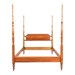 L. & J. G. Stickley Georgian Carved Solid Cherry Wood Full Size Poster Bed, 1957 For Sale