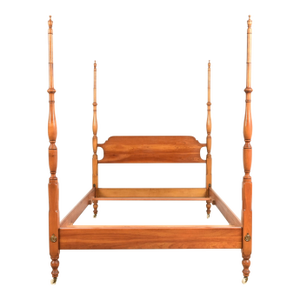 L. & J. G. Stickley Georgian Carved Solid Cherry Wood Full Size Poster Bed, 1957