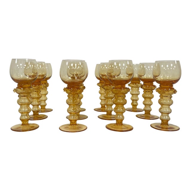 Mid 19th Century Gold/Amber Bohemian Goblets- Set of 12 For Sale