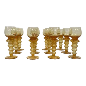 Mid 19th Century Gold/Amber Bohemian Goblets- Set of 12