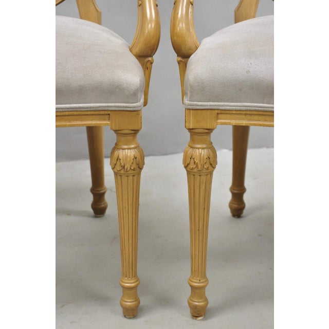 Late 20th Century Hepplewhite Prince of Wales Drape Carved Shield Back Dining Arm Chairs - A Pair For Sale - Image 4 of 14