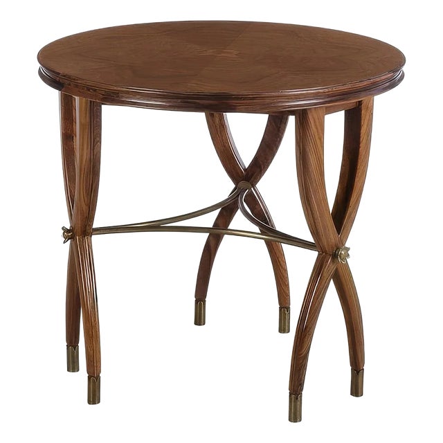 Walnut Art Deco Round Side Table For Sale