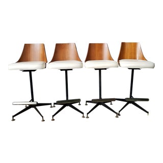 Mid Century Modern Bentwood Wrought Iron Bar Stools- Set of 4 For Sale