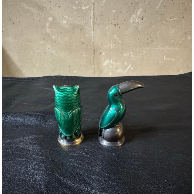 1950s Mid-Century Modern David Andersen Norwegian Sterling Silver & Enamel Owl&bird Salt and Pepper Shakers, Pair For Sale - Image 12 of 12