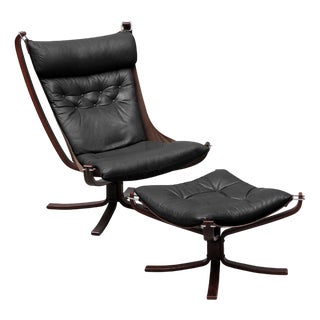 Set of Vintage Falcon Chair with Ottoman by Sigurd Ressell for Vatne Møbler, 1970s For Sale