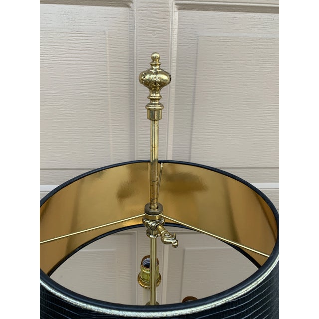 1980s 1980s Stiffel Brass Bouillotte Lamp With Faux Crocodile Black Leather Shade For Sale - Image 5 of 12