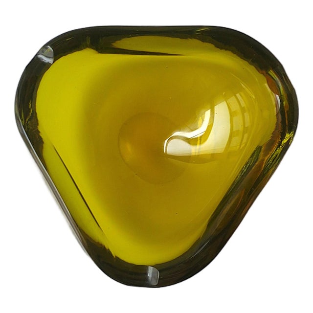 Italian Murano Art Glass Bowl or Ashtray Golden Yellow For Sale