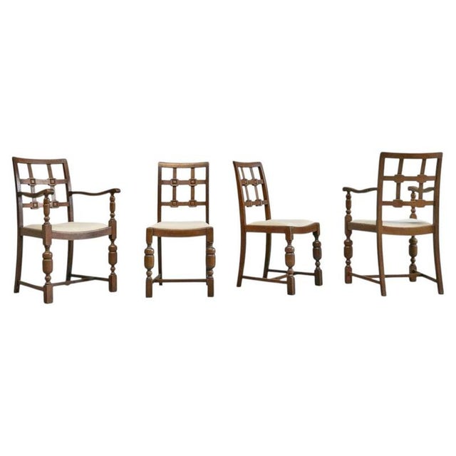French Chairs in Oak and Velvet, 1940s, Set of 4 For Sale - Image 14 of 14