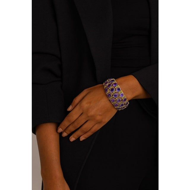 Bochic "Capri" Vintage Purple Amethyst & Green Amethyst Cuff Set In 18K & Silver For Sale - Image 14 of 18