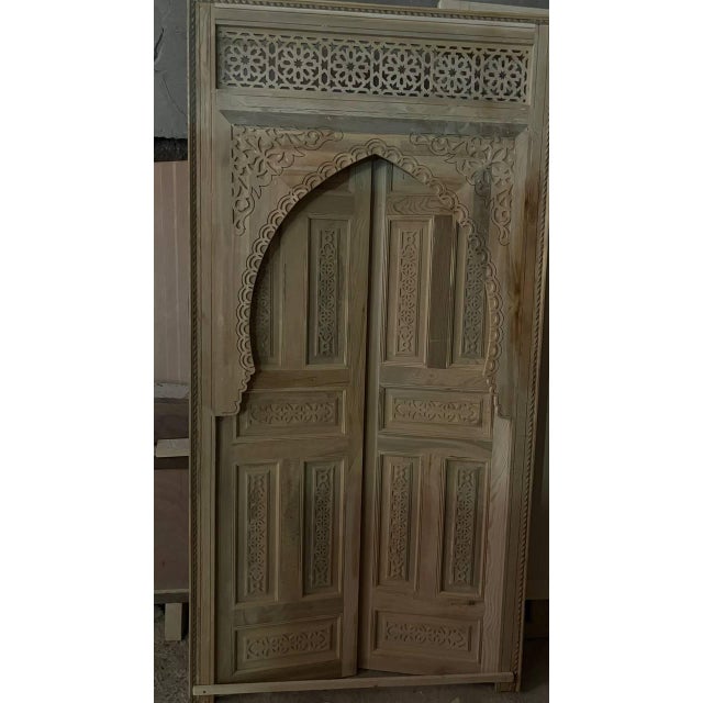 Hand-Carved Moroccan Cedar Wood Door – Arched Rustic Entryway, Statement Home Decor For Sale - Image 10 of 10