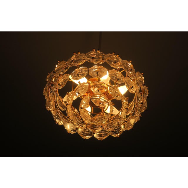 Metal Gold-Plated Brass and Faceted Glass Chandelier from Kinkeldey, 1960s For Sale - Image 7 of 12