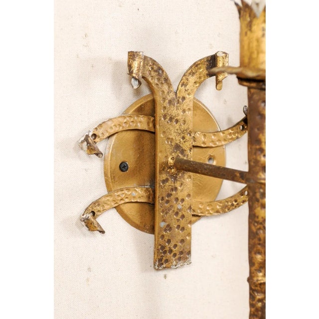 Metal French Torch-Style Hammered Iron Sconces - A Pair For Sale - Image 7 of 10