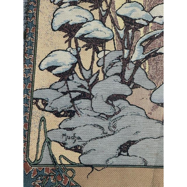 French Aubusson Style Jacquard Tapestry Winter by Alphonse Mucha, 2000s For Sale - Image 9 of 18