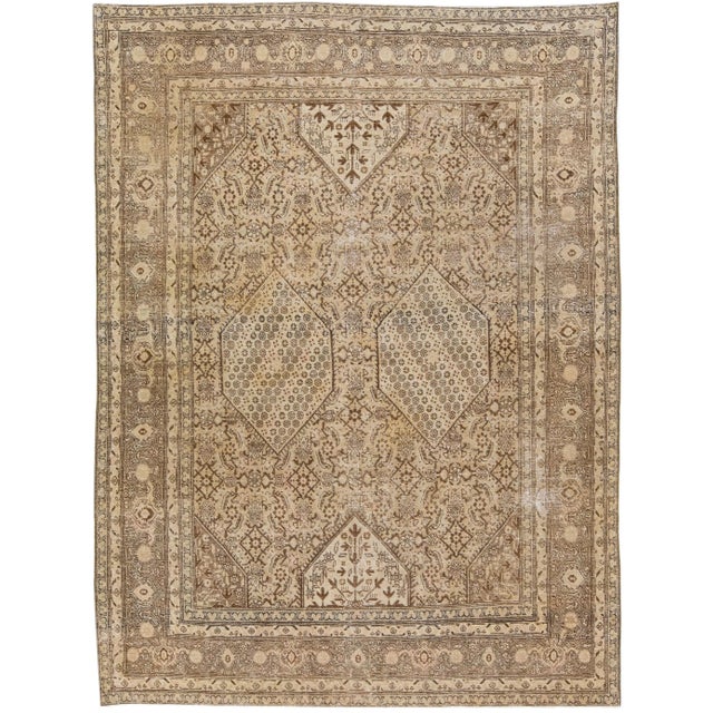 Textile 1900's Antique Persian Tabriz Brown Wool Rug With Allover Pattern For Sale - Image 7 of 7
