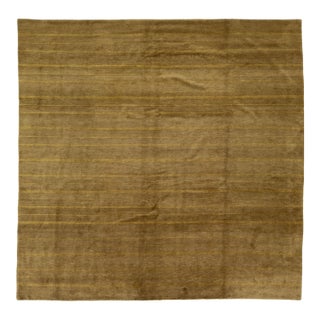 Modern Striped Tibetan Wool & Silk Rug in Taupe Colo For Sale
