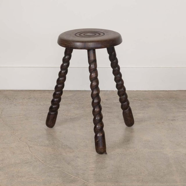 1950s Tall French Wood Tripod Stool For Sale - Image 4 of 9