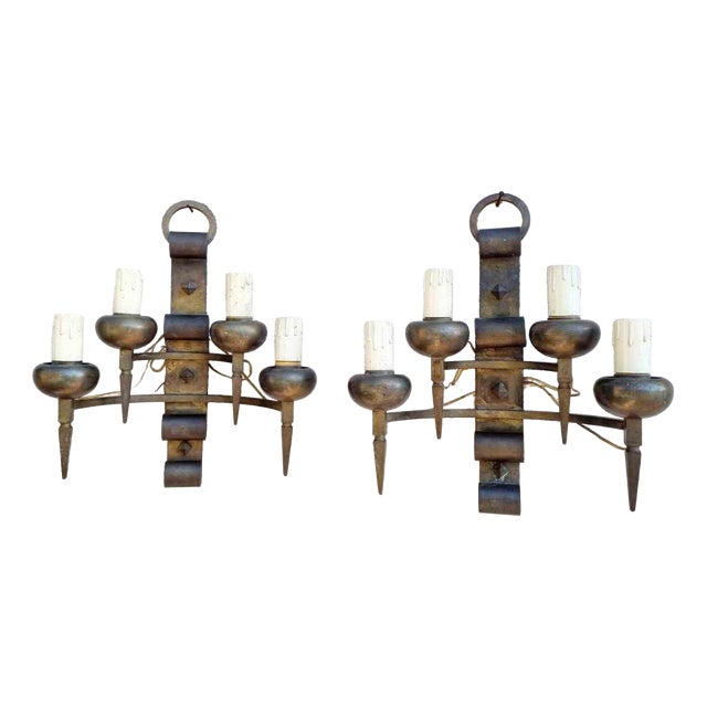 Brutalist Wall Lamps, Italy, 1960s, Set of 2 For Sale