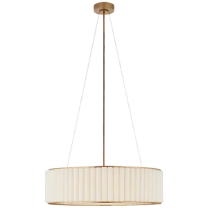 Ian K. Fowler for Visual Comfort Signature Palati Large Hanging Shade in Hand-Rubbed Antique Brass with Linen Shade