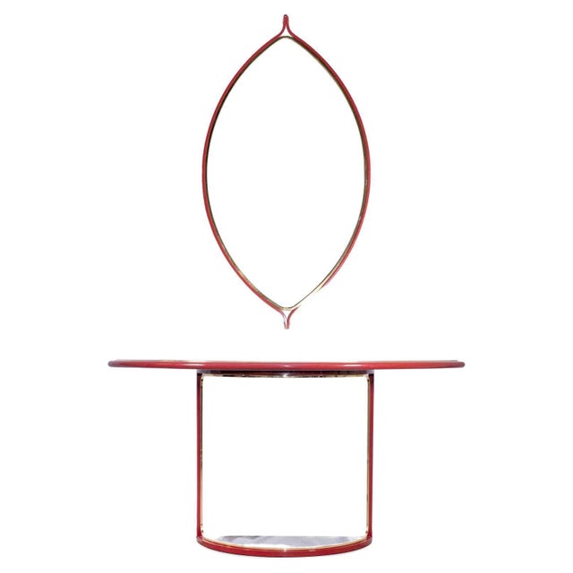 Red Vintage Console Table with Wall Mirror by Tommaso Barbi, Italy, 1970s, Set of 2 For Sale - Image 8 of 8