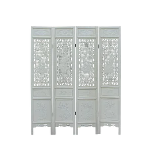 Chinese Distressed Off-White Lacquer 8 Immortal Wood Panel Floor Screen