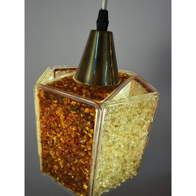 Metal Hexagon Pendant Lamp in Brown and White Acrylic Glass with Granite Look by Roland Konst For Sale - Image 7 of 11
