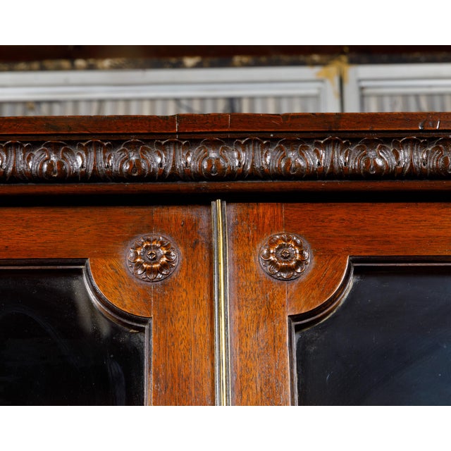 English 19th Century Mahogany Bookcase with Glass Doors and Carved Rosettes For Sale - Image 11 of 12