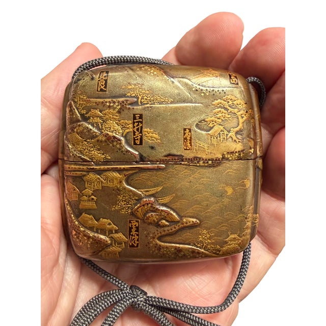 Antique Japanese Inro Gilt Lacquered Box W Secret Compartment - Edo For Sale - Image 4 of 5