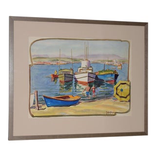 Justin Faivre (1902-1990) "Day at the Beach" Original Watercolor C.1944 For Sale