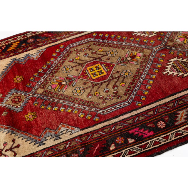 Vintage Caucasian Kazak Wool Runner Rug With Double Diamond Medallion in Crimson & Ivory For Sale In New York - Image 6 of 8