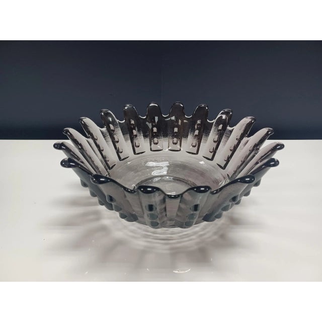 Vintage MCM Blenko glass flower bowl In a beautiful shade of purple. Original Blenko sticker on bottom