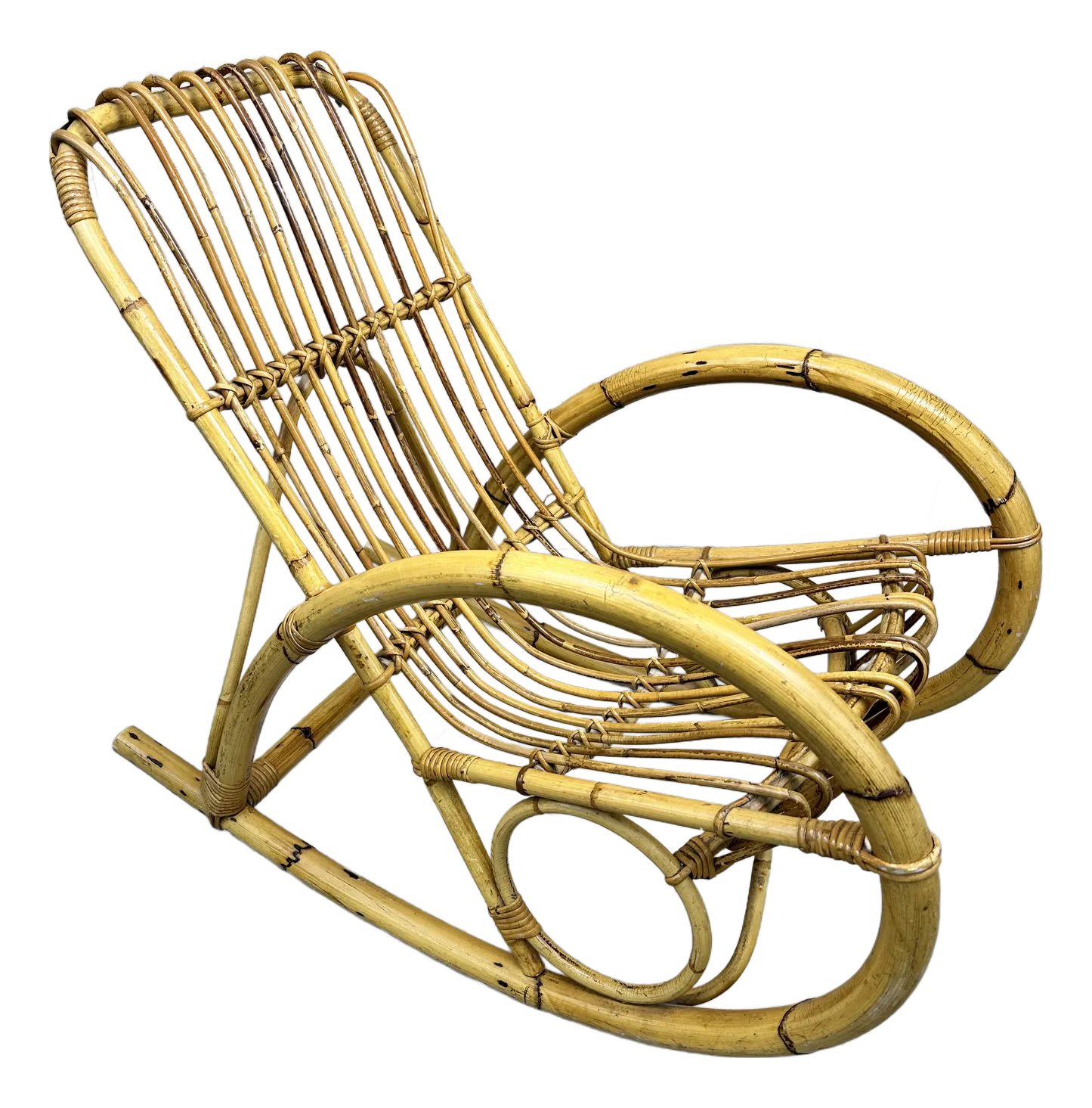 1960s Mid Century Italian Franco Albini Style Bamboo Rocking Chair