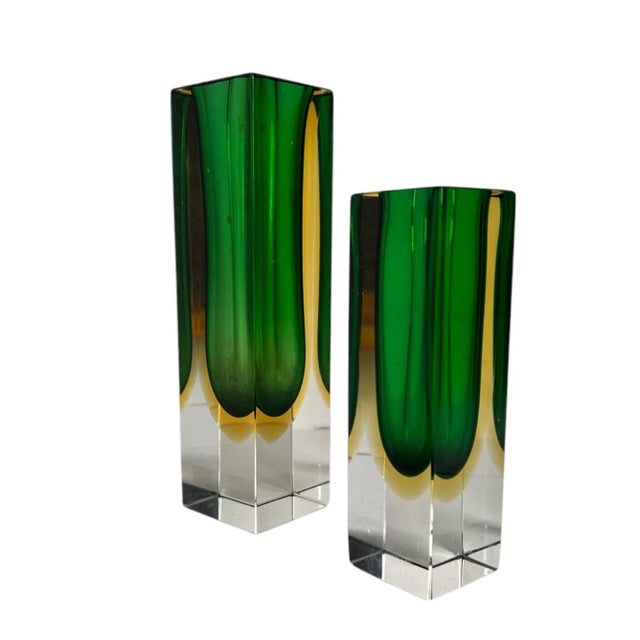 Set of 2 Sommerso glass vases from Murano, Italy. Designed by Flavio Poli for Alessandro Mandruzaato. Both in perfect...