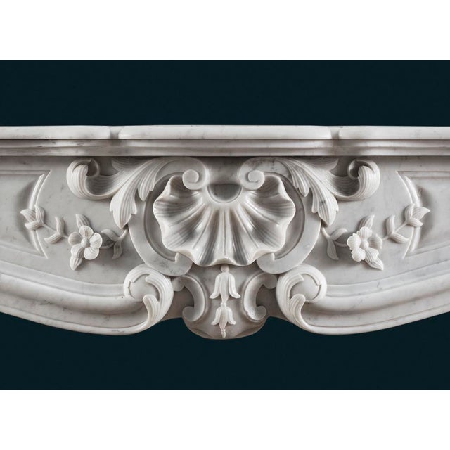 French Louis XV Rococo Style Carrara Marble Fireplace Surround For Sale - Image 4 of 5