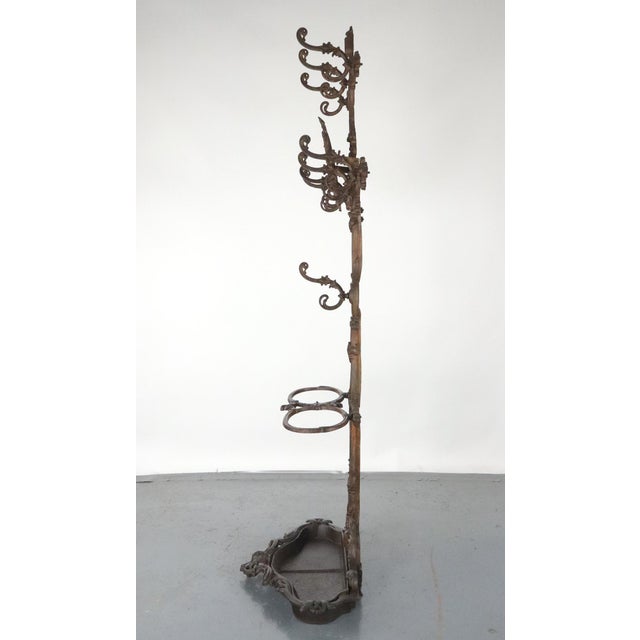 Early 20th Century Antique Freestanding Victorian Cast Iron Ornate Hall Tree For Sale - Image 5 of 12