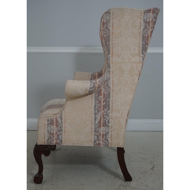 Traditional Southwood Clawfoot Mahogany Damask Wing Chair For Sale - Image 3 of 18