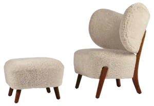 Set of Moonlight Sheepskin Set of TMBO Lounge Chair & Pouff by Mazo Design