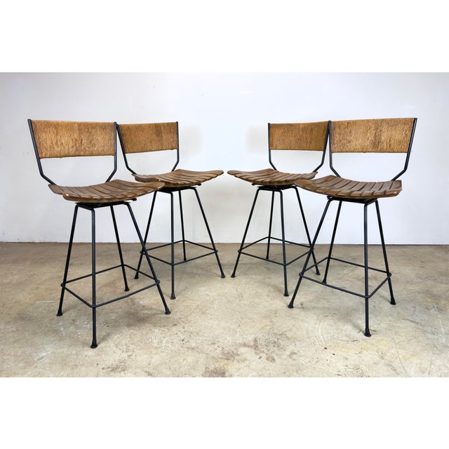 Set of Four Circa 1960’s Arthur Umanoff /Raymor Wrought Iron Tall Bar Stools For Sale In New York - Image 6 of 12