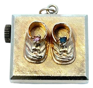 Vintage 14k Gold Music Box Charm Pendant With Baby Shoe Design