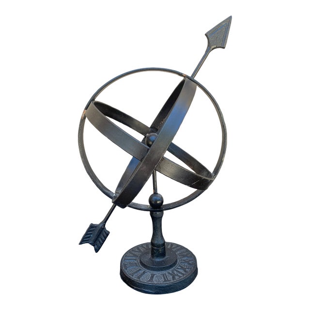 Black Iron Armillary Globe Sculpture – Traditional Landscape & Garden Decor For Sale