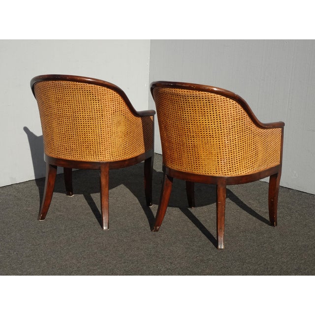 Pair Vintage Theodore Alexander Brown Tufted Leather and Double Cane