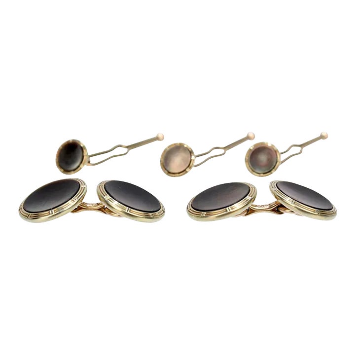 Vintage Krementz 14 Karat Gold and Mother of Pearl Cufflinks