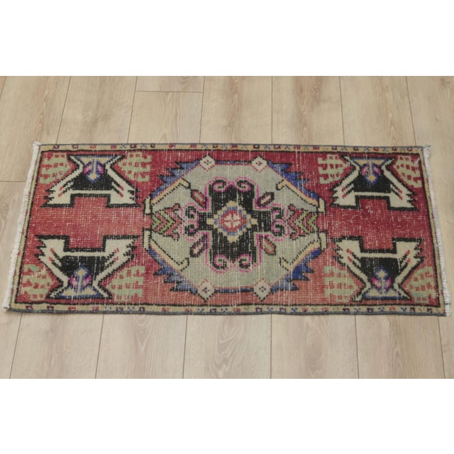 Rustic 1970s Turkish Vintage Hand Knotted Red Oushak Doormat Rug For Sale - Image 3 of 10