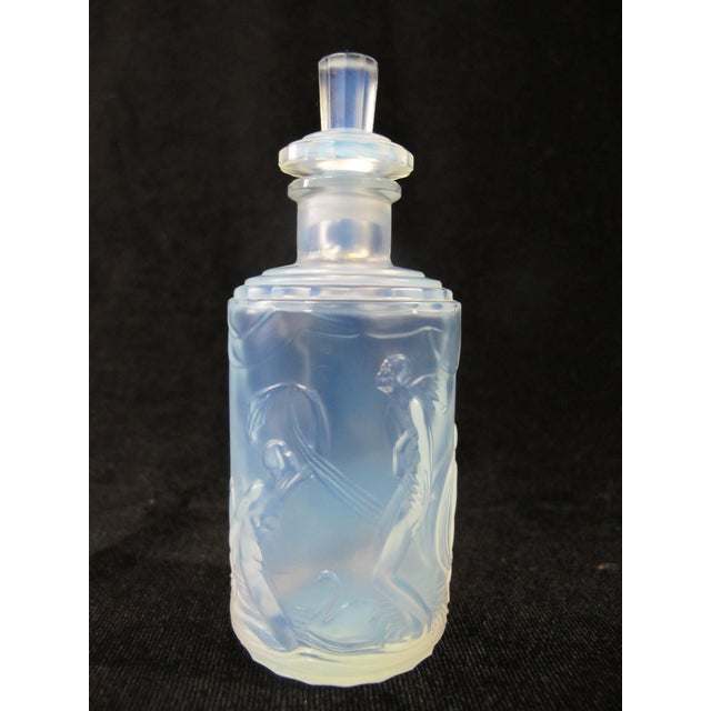Sabino Blue Opalescent Dancing Nude Nymphs Art Deco Glass Perfume Scent Bottle For Sale - Image 11 of 11