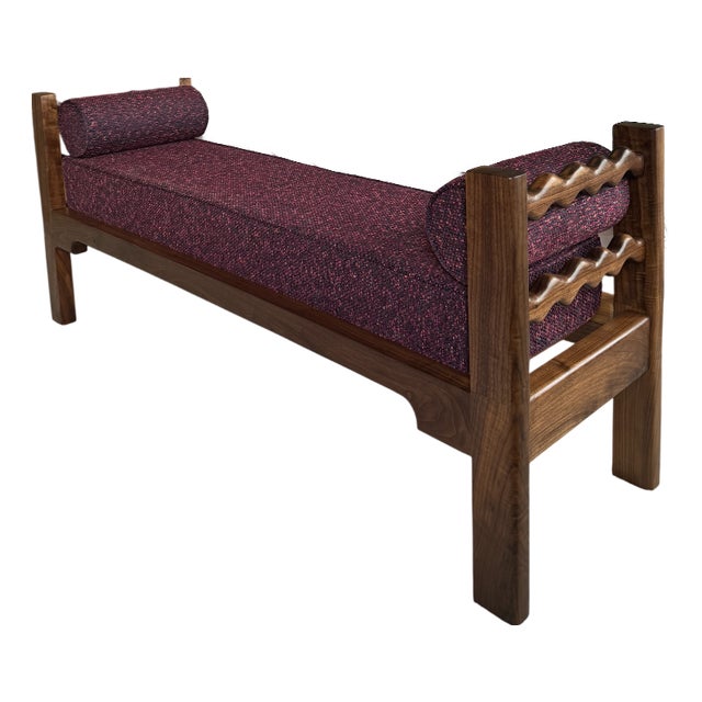 Sunday Day Bench in Walnut and Bouclé by Fosfeen For Sale