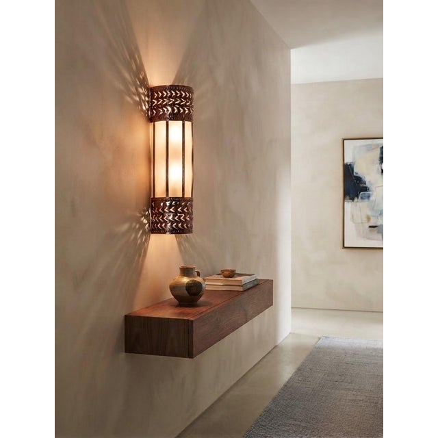 2020s Fluted Glass & Aged Brass Wall Sconce For Sale - Image 5 of 5