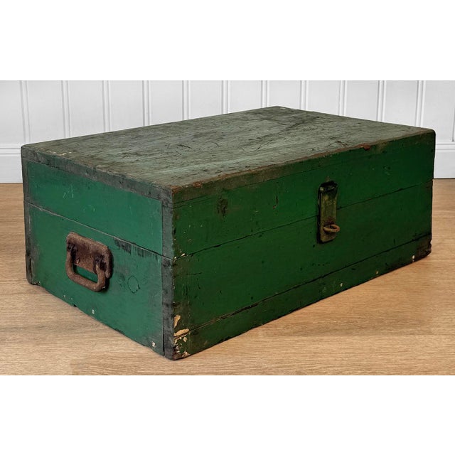 Traditional Antique Traditional Green Wood Stanley Tool Box Storage Chest For Sale - Image 3 of 10